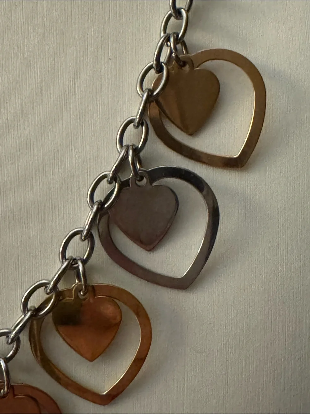 Vintage Milor Stainless Steel Tri-Tone Heart Bib Necklace